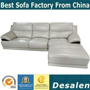 Cream Color L Shape Living Room Furniture Sectional Leather Sofa (8936)