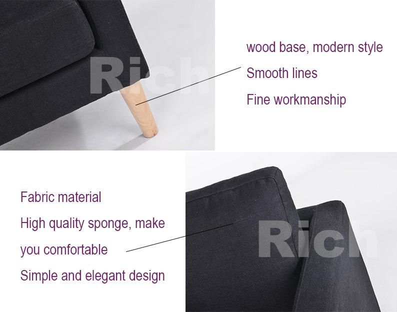 Black Modern Family 1-Seat Fabric Sofa for Living Room