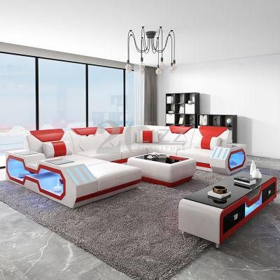 Leisure Modern Furniture LED Italian Leather Corner Smart Sofa for Living Room