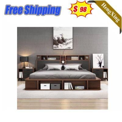 Modern Wooden Melamine MFC Bedroom Furniture Set Wardrobe Double Adult King Beds with Mattress