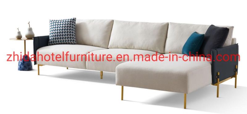 Factory Wholesale Living Room Home Furniture Hot Sale Leather Armrest Fabric Seat Metal Leg Modern Sectional L-Shaped Sofa for Sale