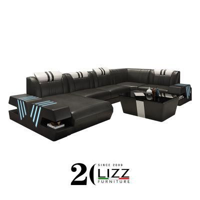 Advanced Design Living Room Furniture Leisure LED Sectional Sofa with Adjustable Headrest