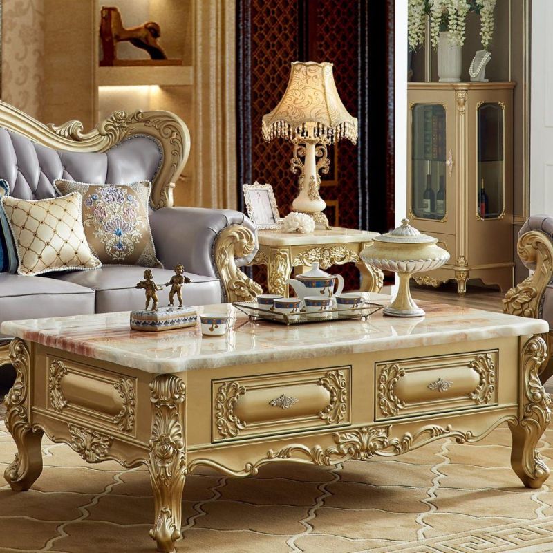 Home Furniture Factory Wholesale American Leather Sofa with Marble Table in Optional Sofas Seat and Furnitures Color