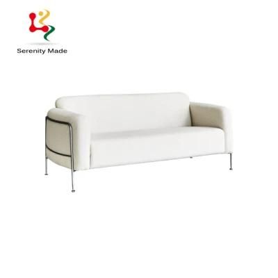 Nordic Modern Hotel Room Metal Frame White Upholstery Three Seater Sofa