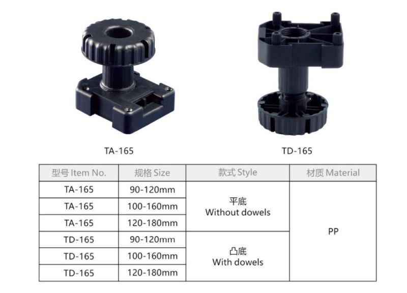 Td165 Height Adjustable Cabinet Feet with Knock in Base for Kitchen