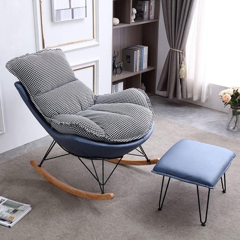 Gray Technology Cloth Wooden Shaking Strip Sofa Chaise with Footstool