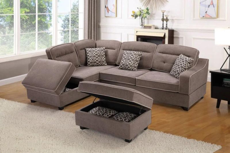 Fabric Sectional Sofa with Reversible Chaise and Storage Ottoman