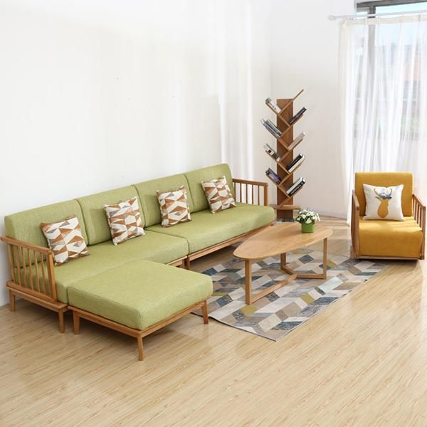 Nordic Living Room Solid Wood Fabric Sofa