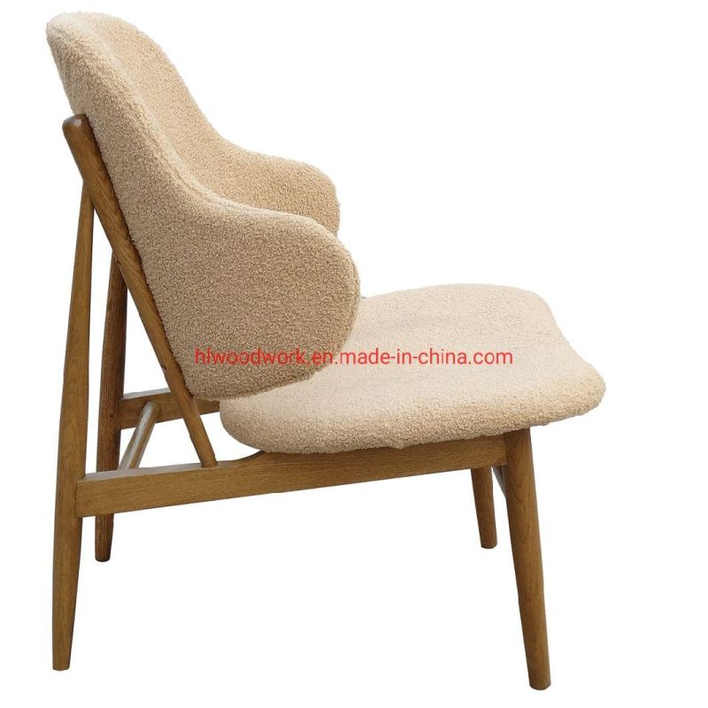 Beige Teddy Velvet Magnate Chair Oak Wood Brown Color Dining Chair Wooden Chair Lounge Sofa Coffee Shope Arm Chair Living Room Sofa Resteraunt Sofa