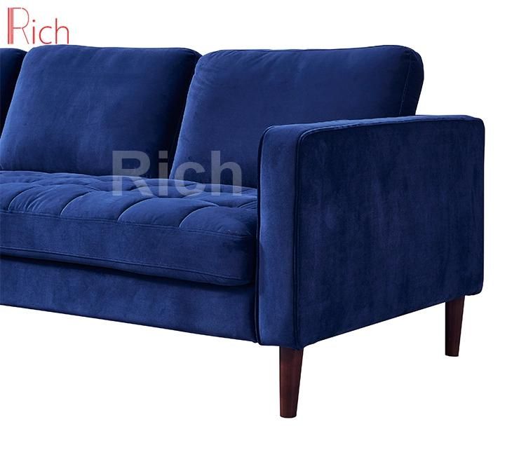 Modern Fabric Velvet Navy Blue Left Chaise Lounge Sectional Sofa