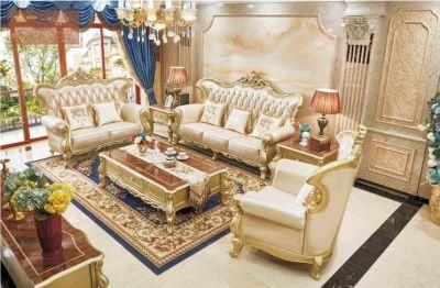 European Living Room Furniture Wooden Leather Sofa