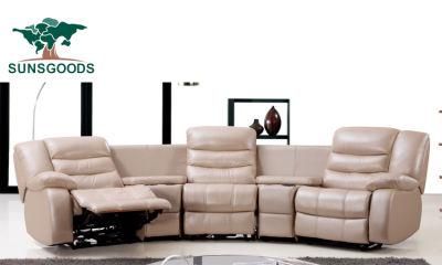 New Design Three Seater Beige Color Recliner Theater Couches Furniture