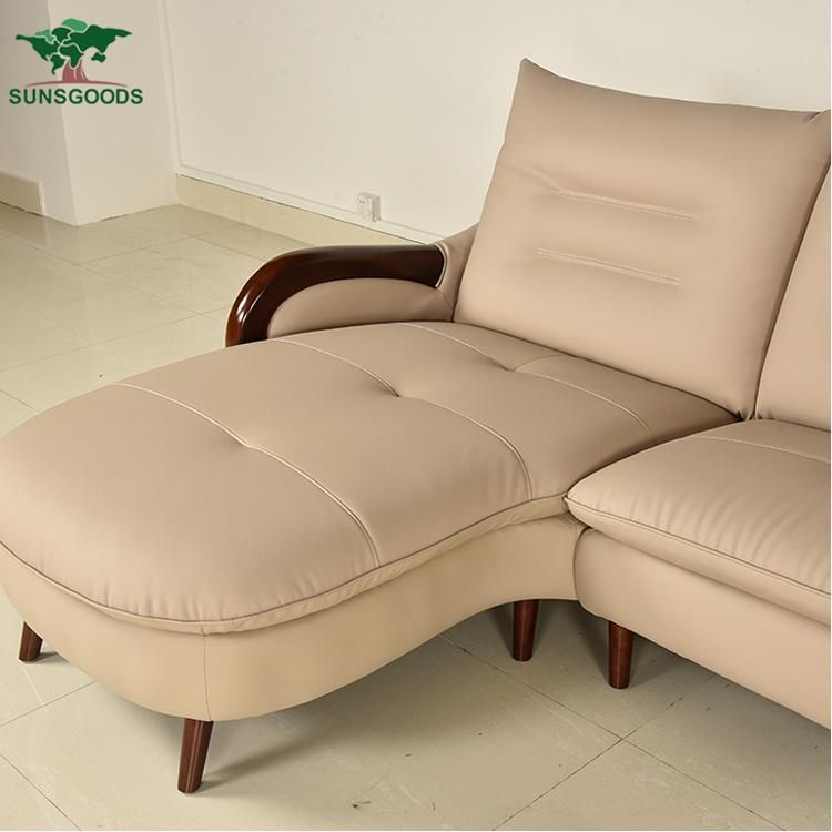 Genuine Leather Upholstered Solid Wood Sofa Design by Sunsgoods