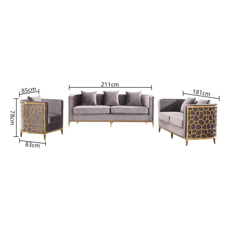Hot Selling Modern Popular Home Black Sofa Furniture Living Room Leisure Luxury Velvet Fabric Sofa Set with Metal Frame