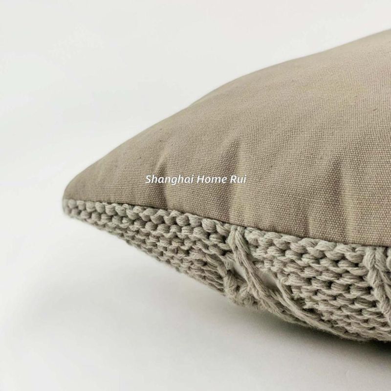 Home Textile Sofa Outdoor Deco Grey Floral Leaf Knitted Backrest Pillow Case Toss Cushion Cover