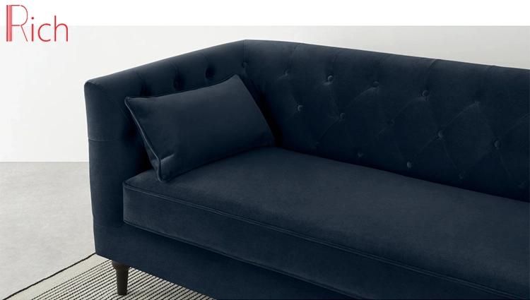 Dark Blue Chesterfield Style Furniture Velvet Modern Lounge Sofa