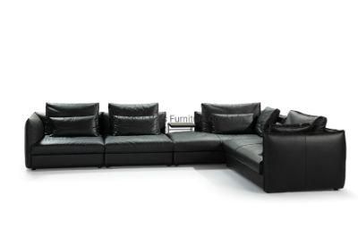 Popular Living Room High-Quality Black Leather Sectional Sofa