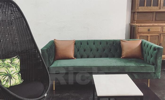 Modern Couch Living Room Furniture Green Velvet Sofa with Bench