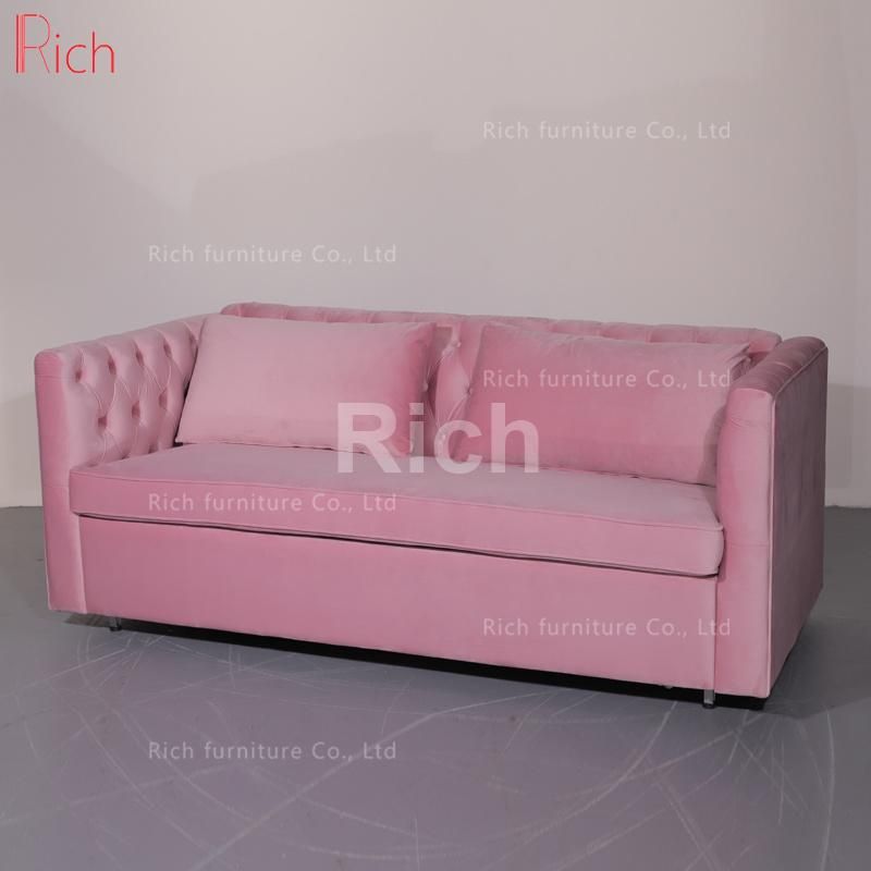 Modern Bedroom & Living-Room Wood Frame Pink Fabric Velvet Sofa Bed