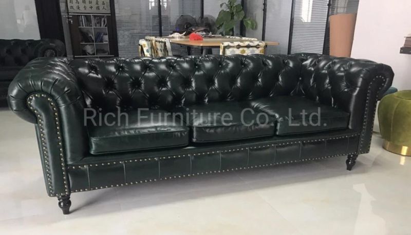 Classic Vintage Leather Chesterfield Sofa for Living Room