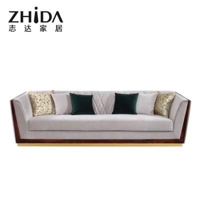 European Redwood and Stainless Steeel Deorcative Sofa Couch High-End Villa Porject Use 4/3/2/1 Seaters Sofa