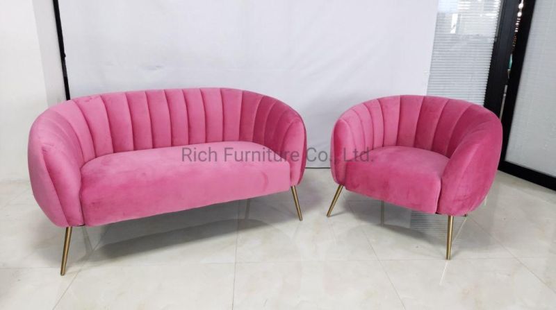 Living Room Furniture Lily Pumpkin Fabric Velvet Sofa Couch with Metal Legs Modern Sofa Chair