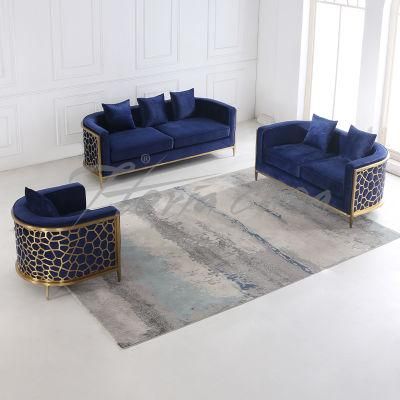 China Manufacturer European Sectional Blue Couch Unique Modern Design Home Fabric Velvet Sofa Furniture Sets