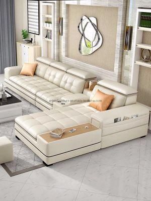 (MN-HSF12) Home Living Room Furniture L-Shaped Beige Leather Sofa with Table on Sale