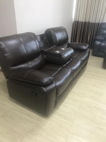 Air Leather Reclining Sofa for Drop Table and Console for Living Room Set