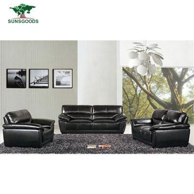 American Style Popular Classic Black Leather Sofa Wood Frame Furniture Set