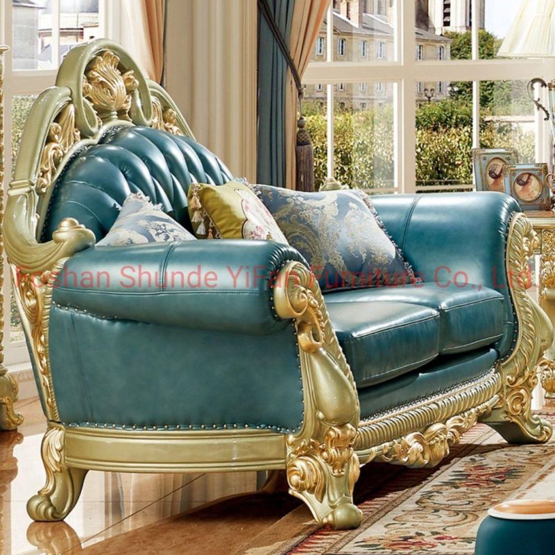 Wood Carved Living Room Luxury Sofa in Optional Couch Seat and Furniture Painting Color