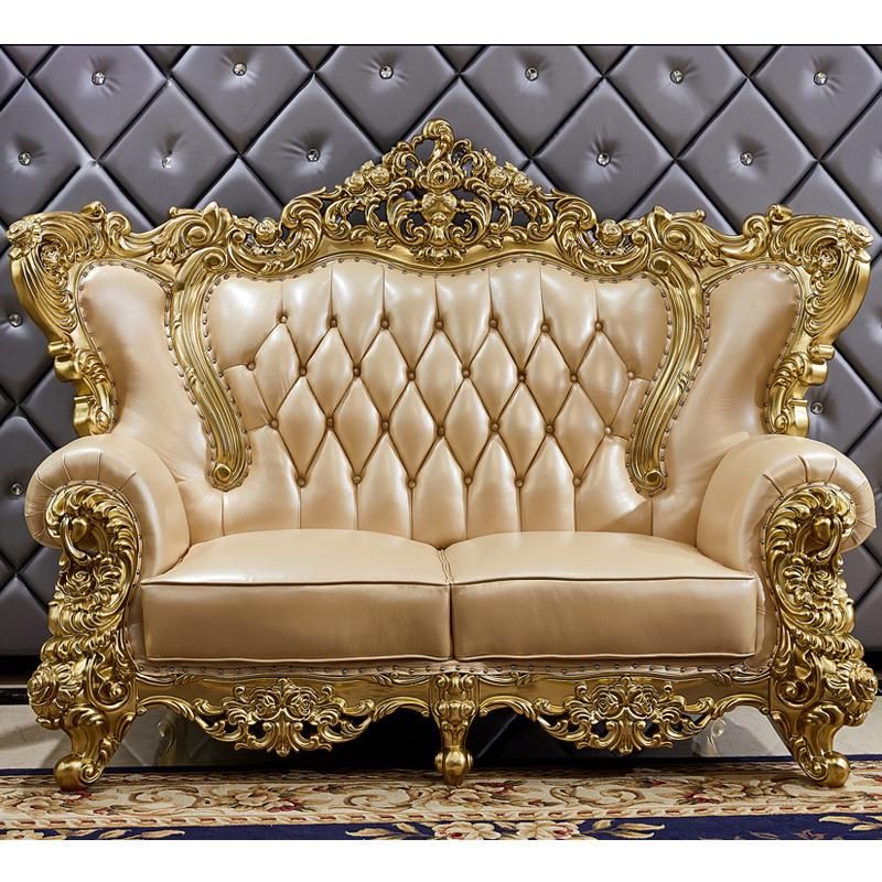 Wood Carved Antique Leather Sofa From Shunde Sofas Furniture Factory
