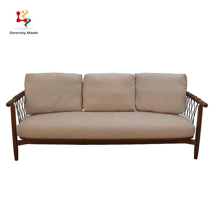 Modernl Design Hotel Furniture Wooden Rope Frame Sofa with Cushions