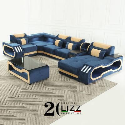 Modern Leisure Home Furniture Set Living Room Leather/ Fabric LED Sectional Corner Sofa