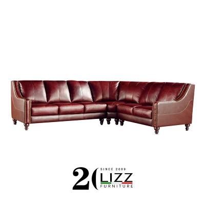 Classic European Style Home Furniture Lounge Vintage Sectional Leather Sofa