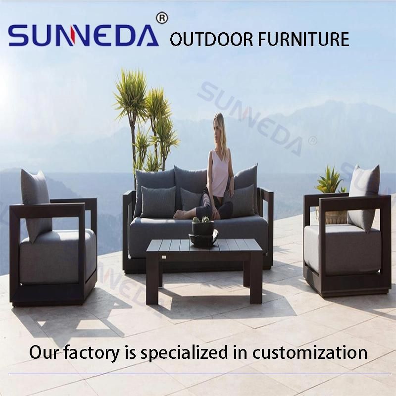 Modern Outdoor Family Sofa with Aluminum End Table