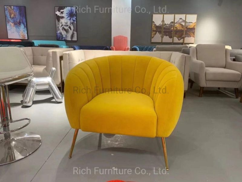 Living Room Furniture Lily Pumpkin Fabric Velvet Sofa Couch with Metal Legs Modern Sofa Chair