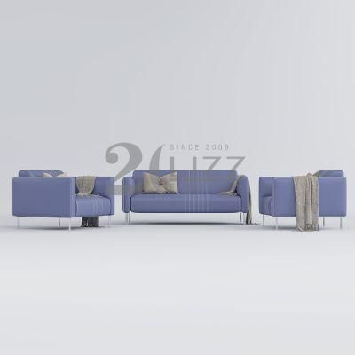 Chinese Direct Sale Modern Style Stainless Steel Legs Living Room Furniture Purple Sectional Fabric Sofa