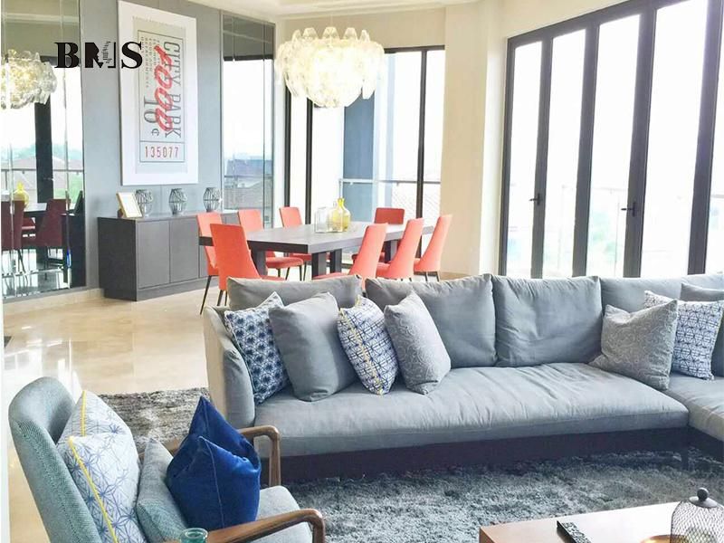 Home Furniture High-End Solid Wood Fabric Full Leather Corner Sofa