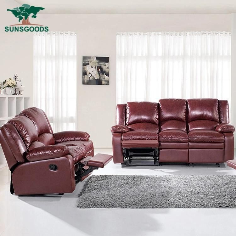 Best Selling Reclining 100% Genuine Leather Sofa Set with 5 Manual Reclining