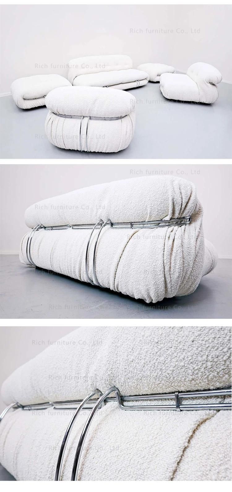 Lamb Skin Sofa Sherpa Faux Sheepskin Wool Teddy Sofa Fabric Shearling Lounge White Boucle Sofa