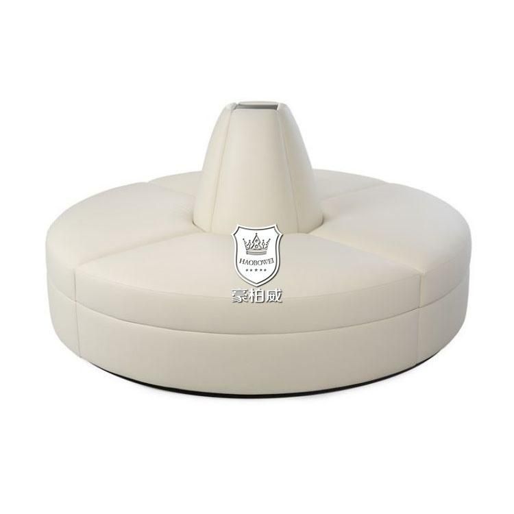 Plain Style White Leather Round Sofa in Hotel Lobby
