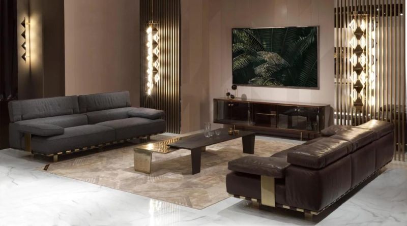 Postmodern Italian Style Genuine Leather Villa Living Room Furniture House Sofa Set Home Furniture Luxury Sofa for Sale