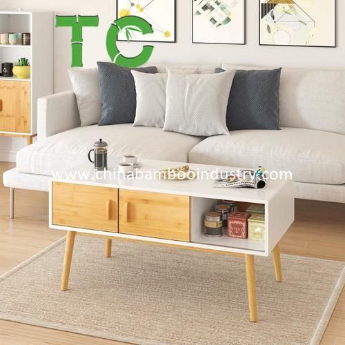 Wholesale Wood Coffee Table with 4 Sliding Doors Sofa Table TV Table for Living Room