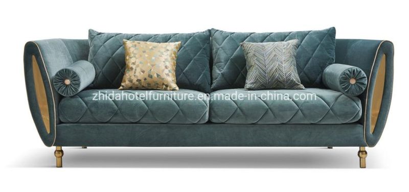Luxury Apartment Villa 5 Star Hotel Lobby Reception Home Furniture Living Room Bedroom Fabric Velvet Golden Leg Sectional 1 2 3 Sofa