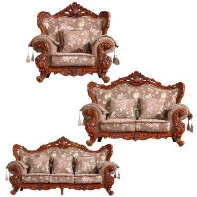 Chinese Sofa Furniture Factory Wholesale Wood Carved Antique Fabric Sofa with Marble Tables in Optional Sofas Color and Couch Seat