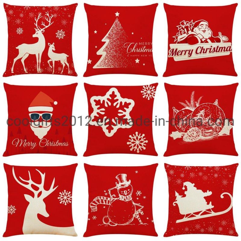 Home Textile Traditional Design Christmas Colorful Reindeer Digital Print Cotton Linen Customizable Sofa Pillow Cover