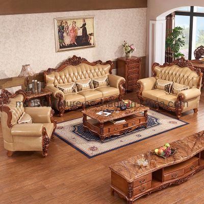 (MN-CSF12) Real Leather Solid Wood Sofa for House Living Room/Hotel Lounge