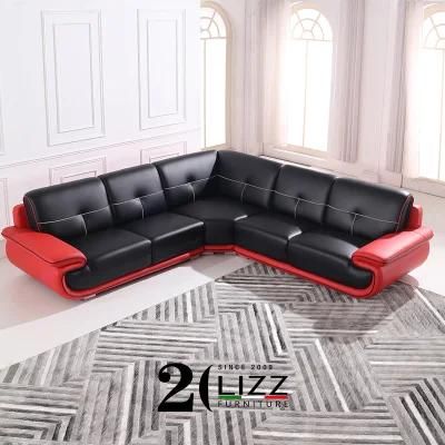 Modular Black Genuine Leather Sofa Set Sectional Living Room Furniture Wholesale 7 Seaters L Shape Sofa