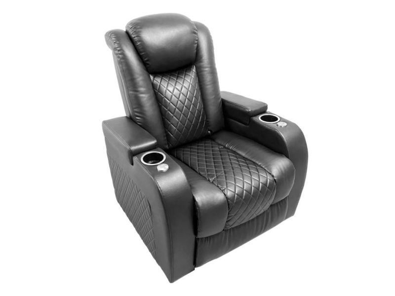 Jky Furniture Air Leather Power Home Theater Recliner Sofa with Massage Function and Cup Holder Table Board